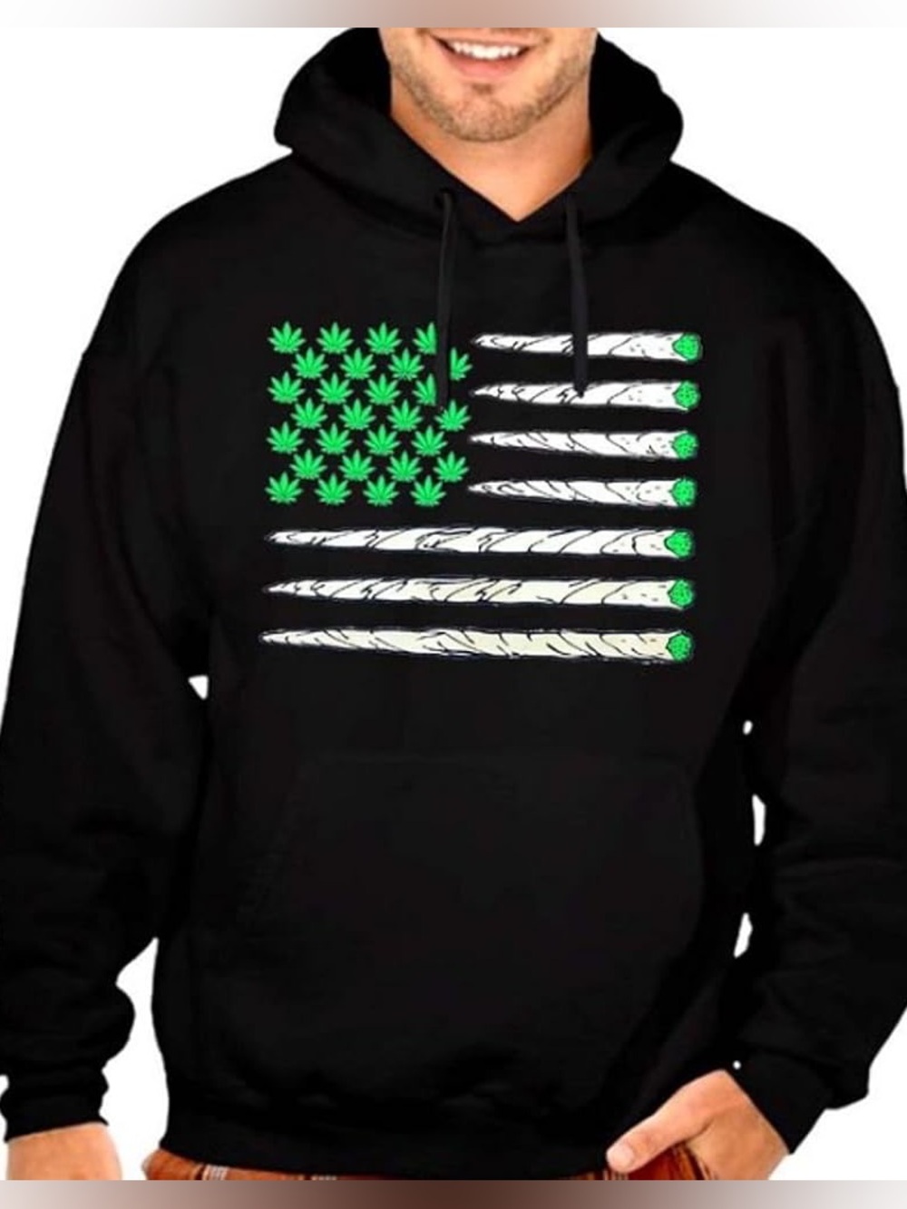black 420 weed leaf flag novelty pullover hoodie green size medium